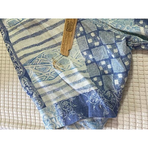 Lost Shirt Mens XL Blue Patchwork Denim Look Viscose/Linen Hawaiian Button Up - Picture 9 of 9